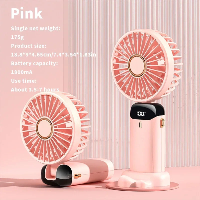 Handheld Mini Fan 3000Mah Foldable Portable Desk Outdoor Neck Hanging 5 Speed USB Rechargeable Fan Phone Stand Display Screen