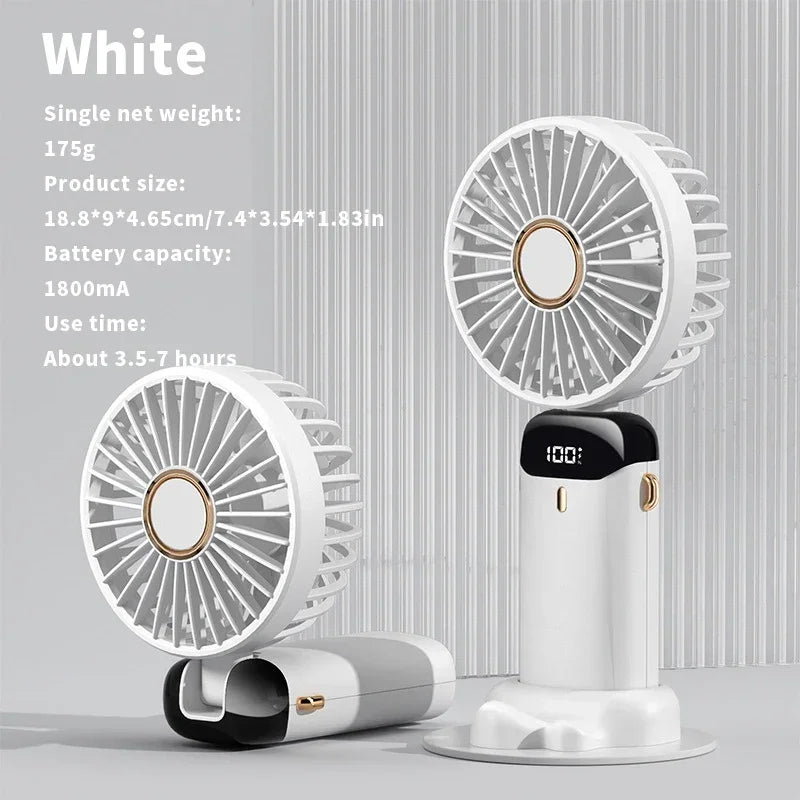 Handheld Mini Fan 3000Mah Foldable Portable Desk Outdoor Neck Hanging 5 Speed USB Rechargeable Fan Phone Stand Display Screen